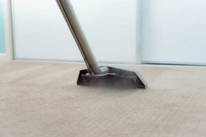 A close-up of a steam carpet cleaning tool in action on a light-colored carpet by Pichey's Clean Rite in Flint, MI.