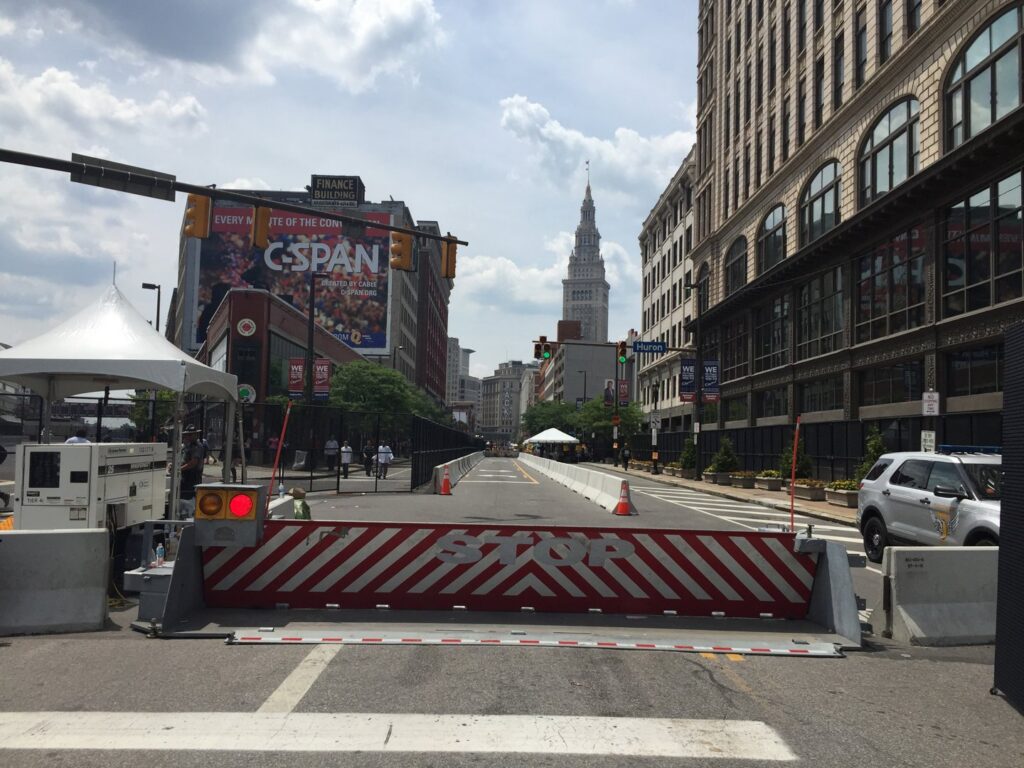 Street security fencing with concrete barriers installed by Checkmate Global in Frederick, MD.