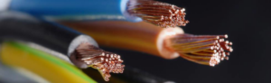 Close-up of stripped electrical wires with copper strands for University Electric, INC. in Youngstown, OH