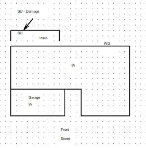 A diagram mapping subterranean termite damage and inaccessible areas by PM Pest Control in Glendale, AZ.