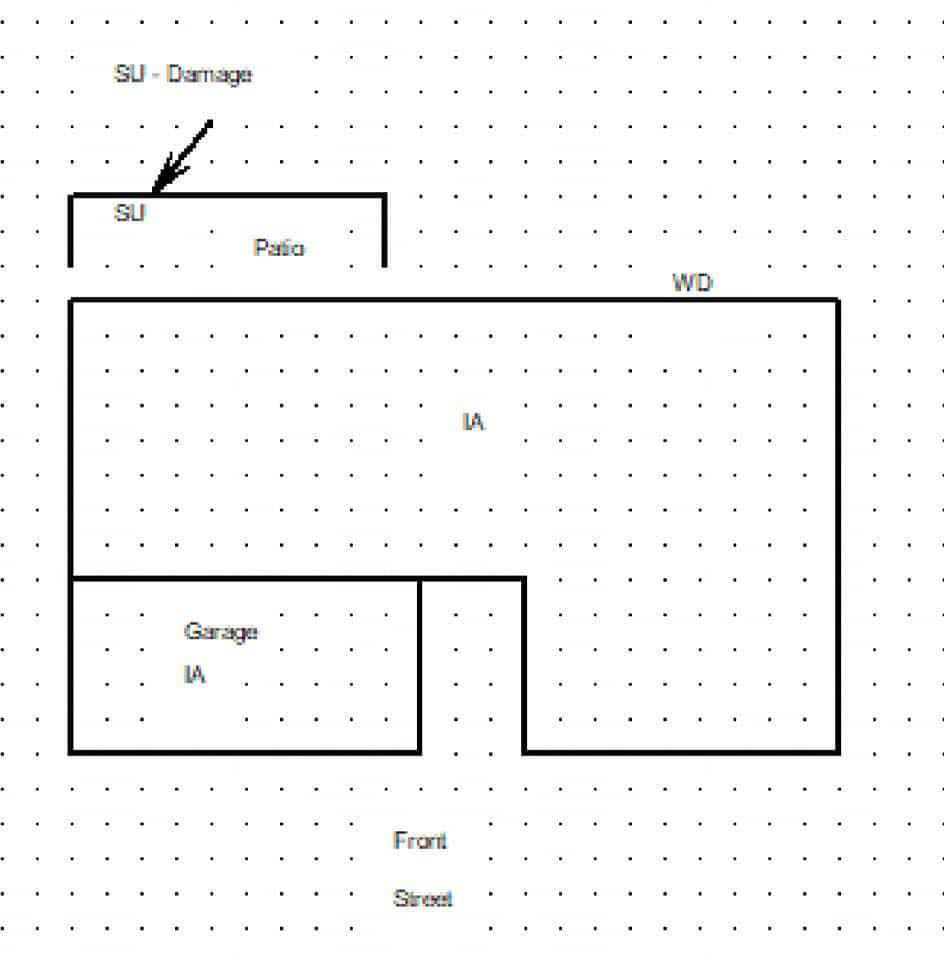 A diagram mapping subterranean termite damage and inaccessible areas by PM Pest Control in Glendale, AZ.