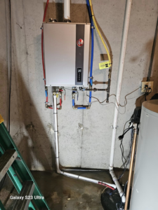 New Rheem tankless water heater installation by JRD Refrigeration LLC in York, PA.
