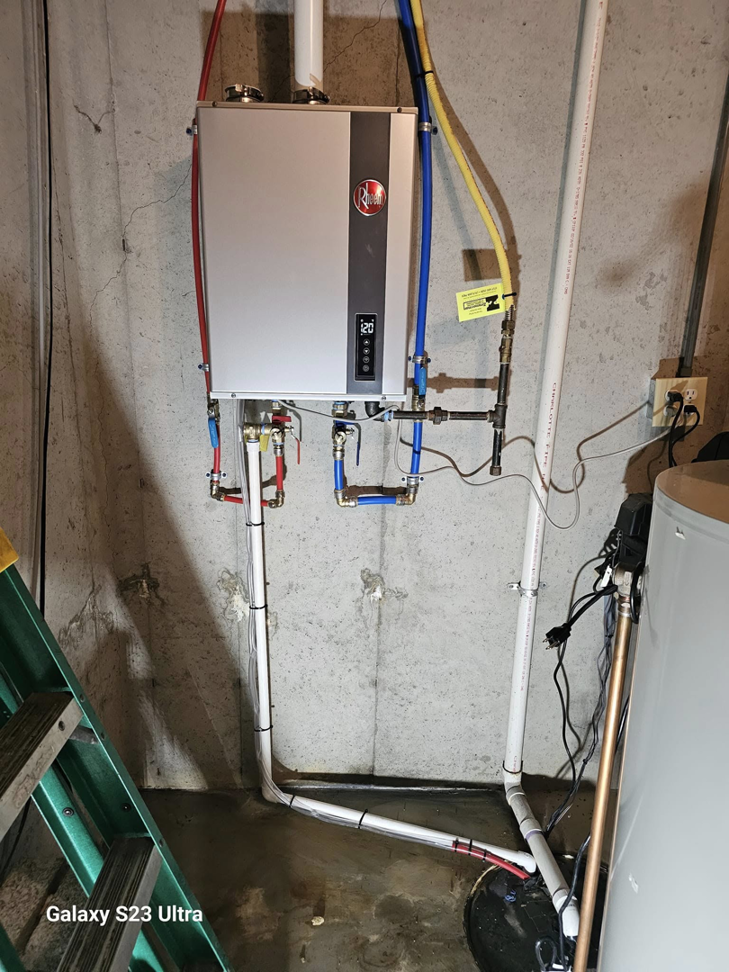 New Rheem tankless water heater installation by JRD Refrigeration LLC in York, PA.