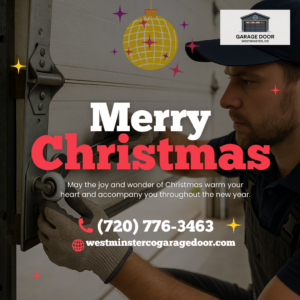 A skilled technician adjusting a garage door roller and track system for Garage Door Westminster, Co in Westminster, CO.