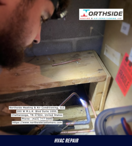 A technician brazing copper pipes during an HVAC repair for Air Conditioning Repair Service in Chattanooga, TN