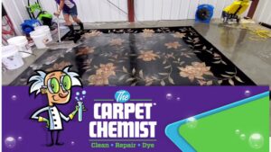 A technician performing carpet cleaning with a wand in a residential room by The Carpet Chemist in Louisville, KY.