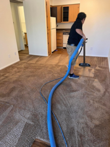 A technician from Wilsons Complete Floor Care operating a professional carpet cleaning wand on a brown carpet in Tucson, AZ