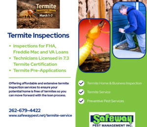 A Safeway Pest Management technician inspecting the exterior of a house for termites in Muskego, WI.