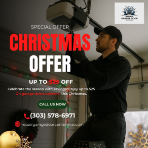 A technician installing or repairing a garage door opener for Repair Garage Door Centennial- Garage Repair in Centennial, CO.