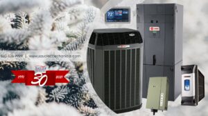 A Saucier Mechanical Services technician moving an HVAC unit with a hand truck for installation or replacement in Plantsville, CT.