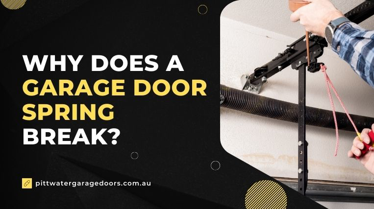 A technician repairing a broken garage door spring for Pittwater Garage Doors in Sydney, NSW.