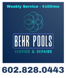 A technician repairing a pool filter and plumbing system for BEHR POOLS Service & Repairs in Glendale, AZ
