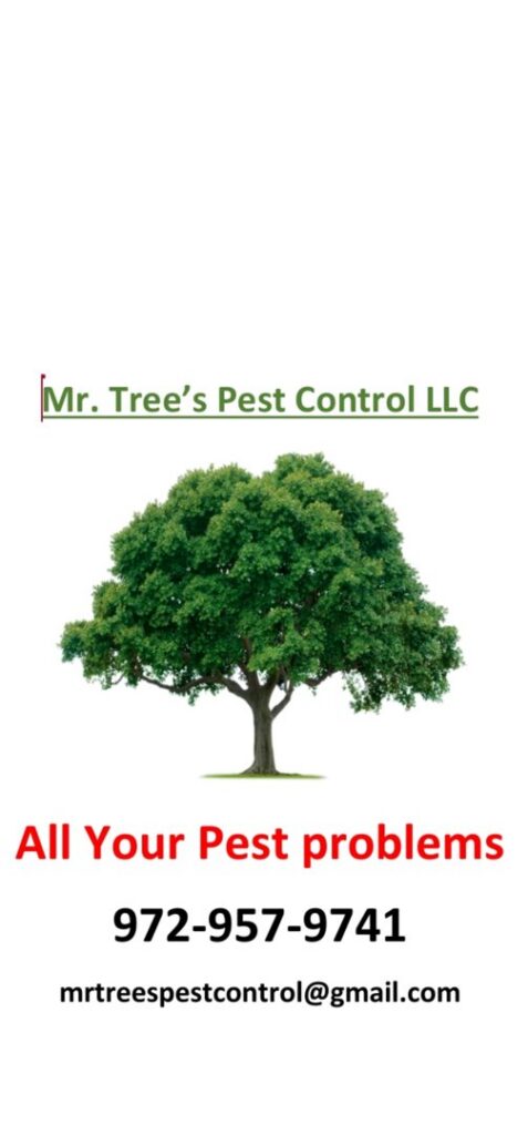 A technician from Mr. Tree's Pest Control LLC spraying the exterior of a house for pest control in Dallas, TX.