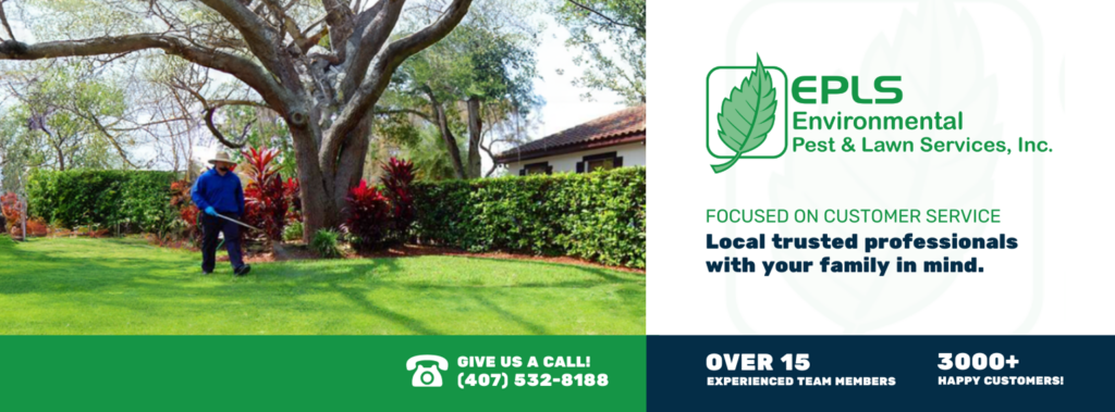 A technician from Environmental Pest & Lawn Services, Inc. - EPLS spraying a residential lawn for pest control in Orlando, FL.