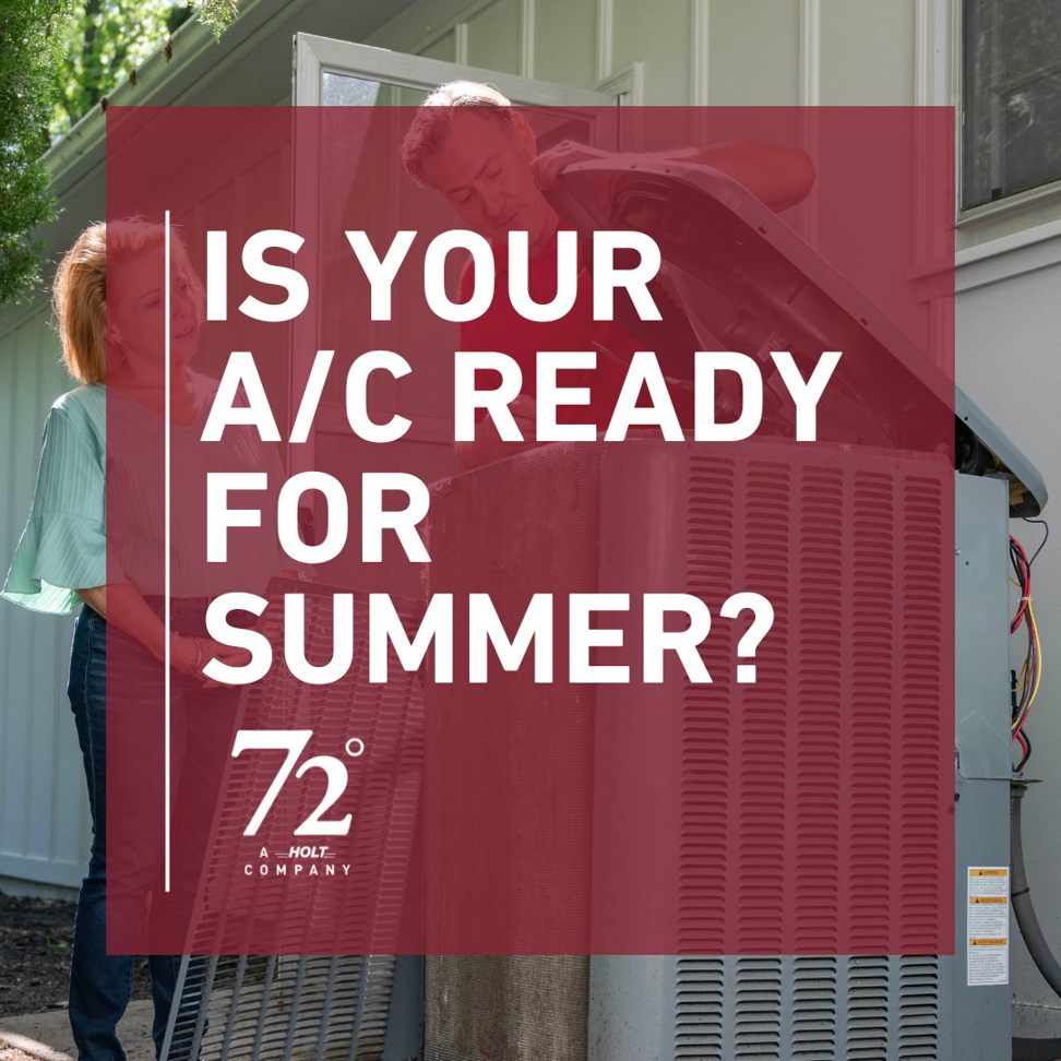 HVAC technicians performing maintenance on an outdoor air conditioning unit for a home by 72 Degrees in Ankeny, IA.