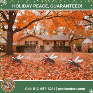 Two Mosquito Hunters of Austin - Round Rock - Pflugerville technicians spraying a residential yard for mosquito control in Austin, TX.