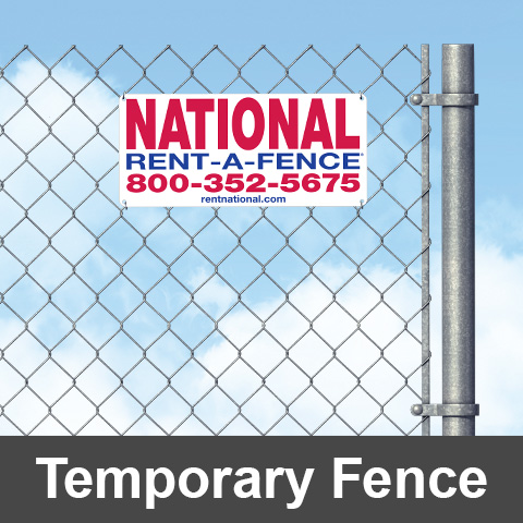A temporary chain-link fence with a "Rent-A-Fence" sign by National Construction Rentals in Las Vegas, NV.