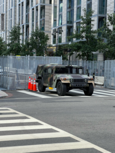 Temporary security fencing installed around a vehicle checkpoint by Checkmate Global in Frederick, MD.