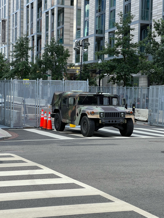 Temporary security fencing installed around a vehicle checkpoint by Checkmate Global in Frederick, MD.
