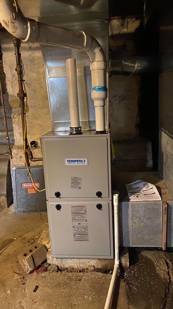 A new Tempstar HVAC furnace installation with ductwork by Allegheny General Contracting Services Heating and Cooling in Pittsburgh, PA.