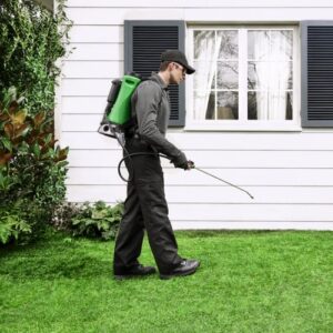 A Terminix technician spraying a residential lawn for pest control in Springfield, IL.