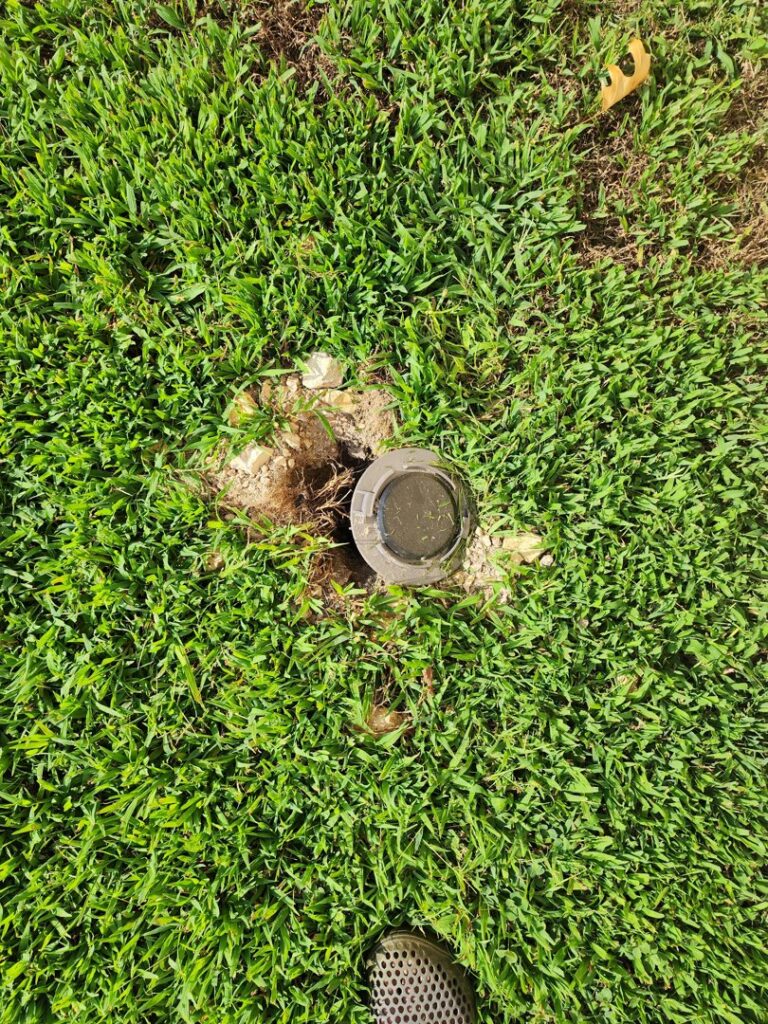 A termite bait station installed in the ground by Moxie Pest Control Bentonville in Springdale, AR.
