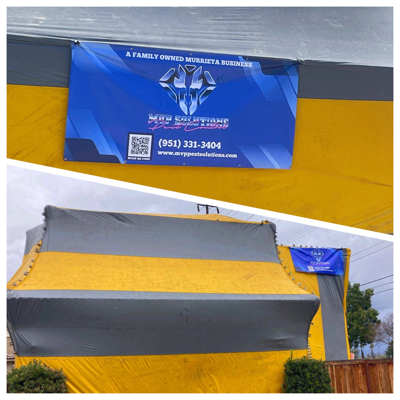 A house tented for termite fumigation services by MVP Solutions Pest Inc. in Temecula, CA.