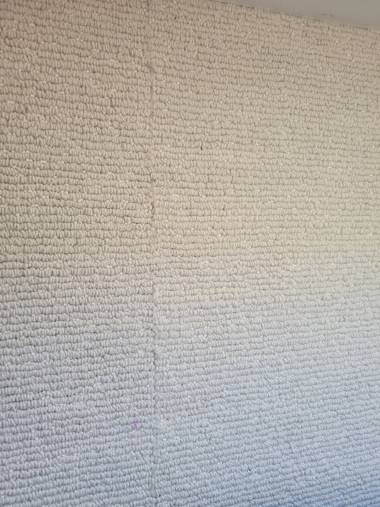 A close-up view of a textured, light-colored carpet installation by Advanced Flooring in Appleton, WI.