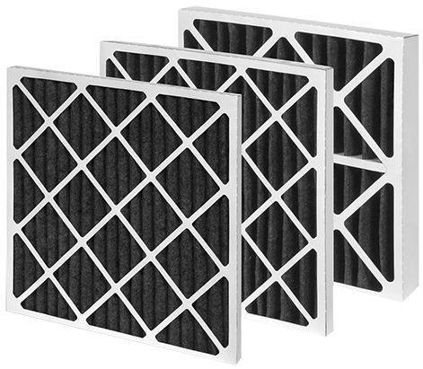 Three black carbon HVAC air filters, available from Sierra Filtration Products, Inc. for improved air quality in Reno, NV.
