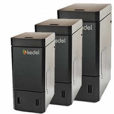 Three Kedel pellet boiler units of varying sizes, representing the range of heating solutions offered by Kedel Boilers in Portland, ME.