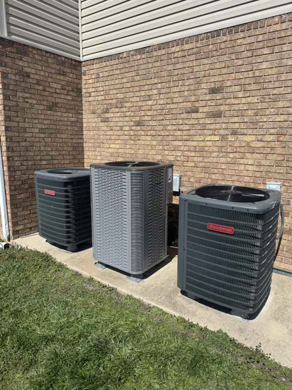 Three outdoor air conditioning units installed by Brown's Heating & Air Conditioning in Columbia, TN.