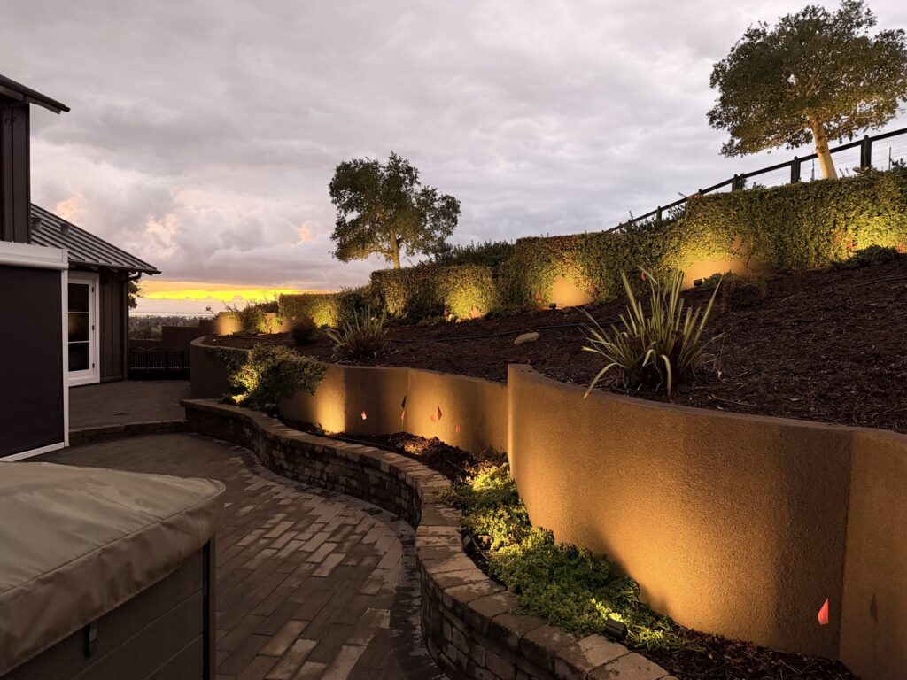 Beautiful tiered landscape lighting installation completed by The Lighting Geek in Sacramento, CA.