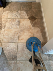 A professional tile and grout cleaning machine in action by The Barreto Brothers Carpet Cleaning in Sacramento, CA