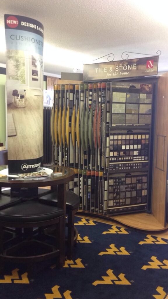 Tile, stone, and carpet displays in the Jordan's Flooring showroom in Martinsburg, WV