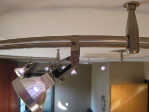 Close-up of modern track lighting installation by Electric Avenue in Lincoln, NE.