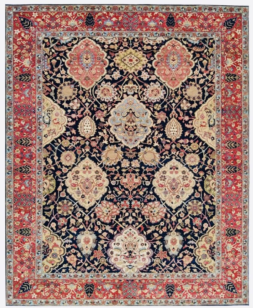 A detailed view of a traditional Persian area rug with intricate patterns, available from Yas Rugs in Lexington, KY.