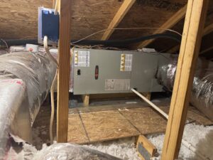 A new Trane air handler unit installed in an attic, part of a complete HVAC system by Southern Climate Pros in Jasper, AL.