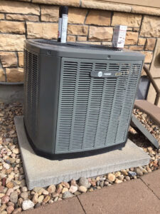 A Trane outdoor air conditioning unit ready for service or installation by Waymaker HVAC LLC in Colorado Springs, CO.