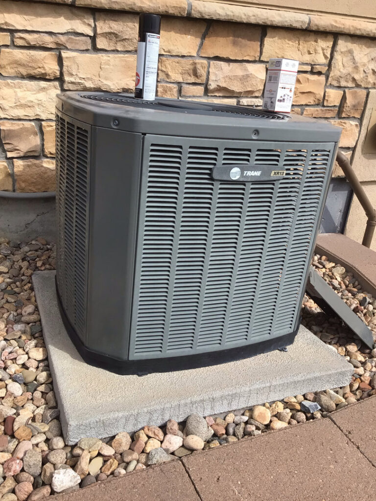 A Trane outdoor air conditioning unit ready for service or installation by Waymaker HVAC LLC in Colorado Springs, CO.