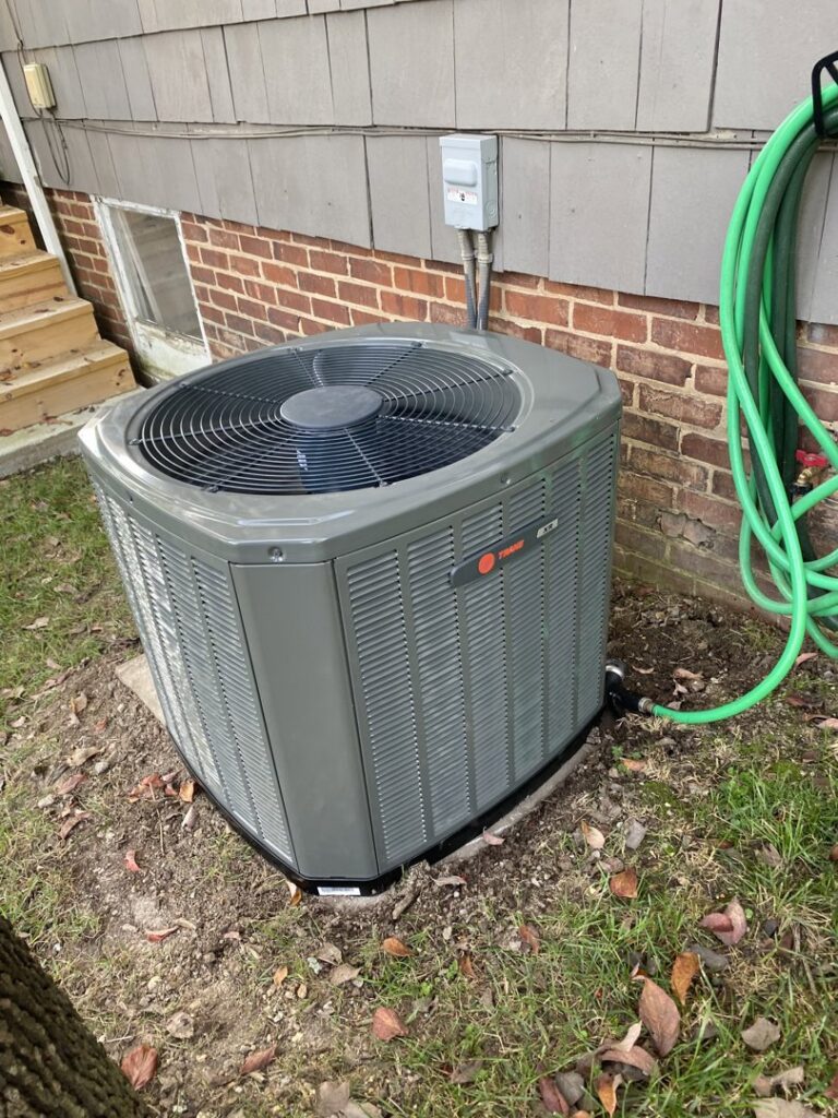 A Trane outdoor HVAC unit installed at a home by Malone Heat & Air, Inc. in Chattanooga, TN