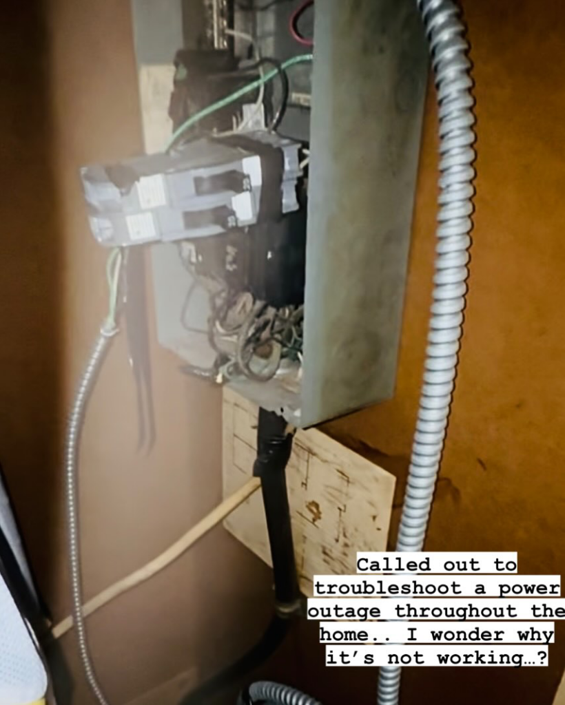 An open electrical panel being troubleshooted for a power outage by AO Electric Inc. in Sacramento, CA.