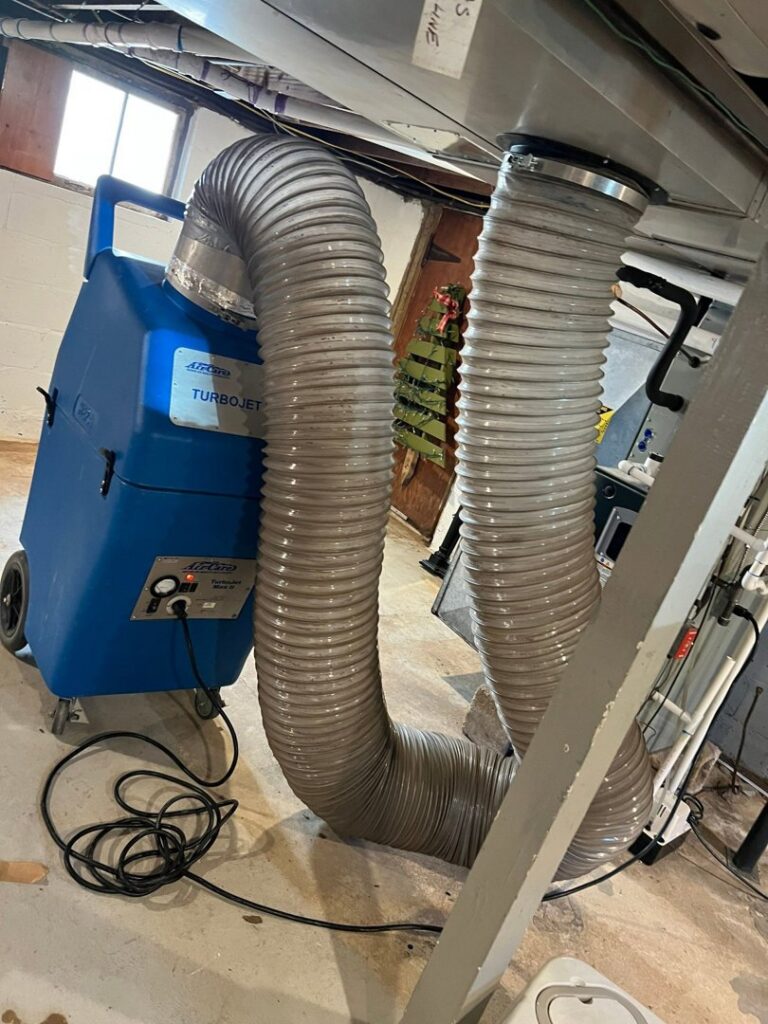 Turbojet air duct cleaning equipment connected to ducts by Delta Clean Air in Boston, MA