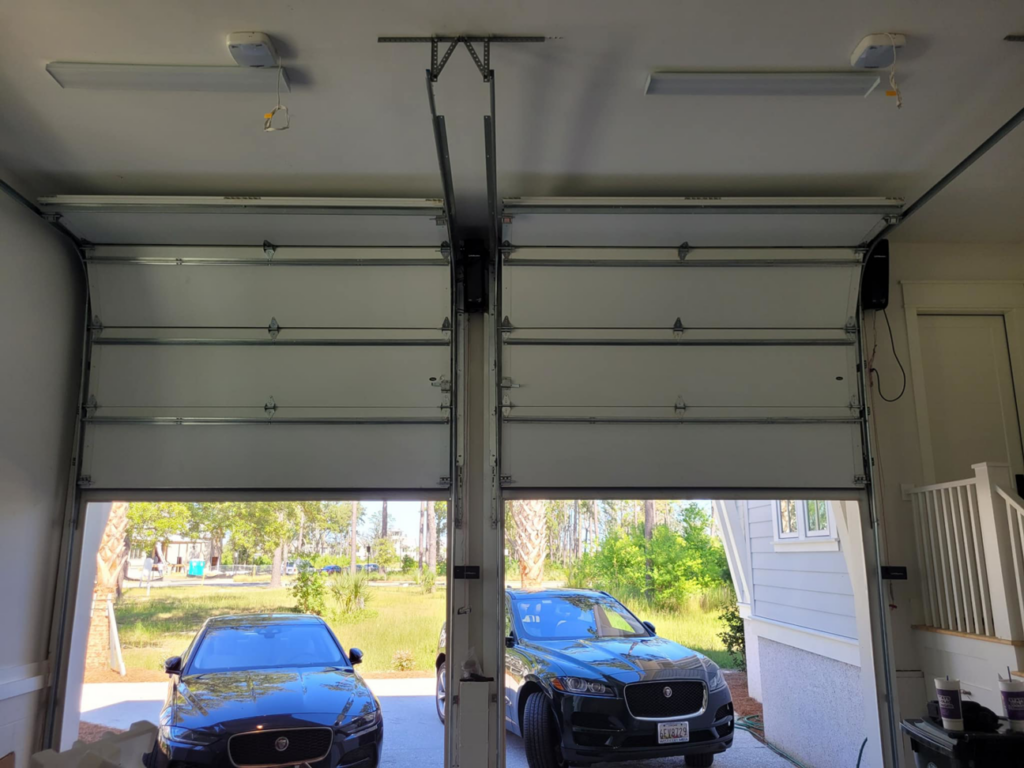 Interior view of two installed garage doors by T&T Garage Door Services in North Vernon, IN.