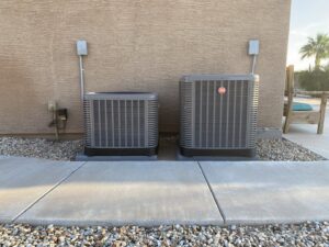 Two outdoor AC units installed side-by-side by Kings of AC, LLC in Queen Creek, AZ.
