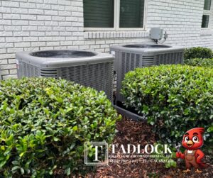 Two outdoor HVAC units installed by Tadlock Heating & Air Conditioning in Tallahassee, FL