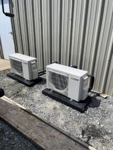 Two outdoor mini-split condenser units installed by On-Target Heating & Air LLC in Rock Hill, SC.