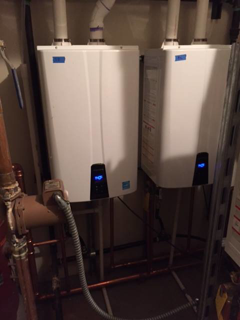 Two tankless heating units installed by Automatic Heating And Air Inc. in Fargo, ND