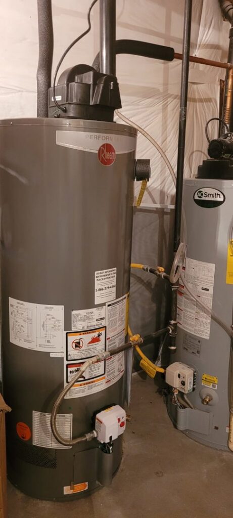 Two water heaters, a Rheem and an A.O. Smith, installed by Best Choice Mechanicals in Aurora, CO
