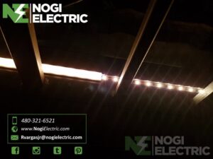 Under-beam LED strip lighting installation completed by Nogi Electric LLC in Mesa, AZ.