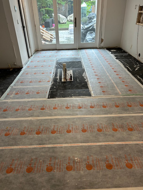 Underfloor radiant heating system installation in progress by Carbonic Heat LLC in Lake Hopatcong, NJ